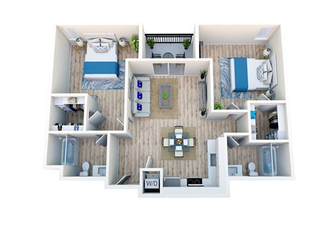 Floor plan for 2 beds, 2 baths, 980 sqft